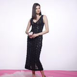 FLOWER EMBROIDERED TULLE DRESS PASTEL BLACK